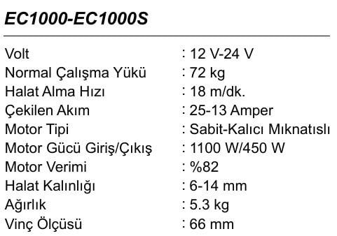 EC1000 Elektrikli Vinç 12V