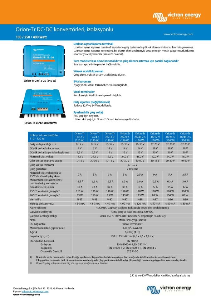 Orion-Tr 12/12-9A İzoleli DC-DC Konvertör (110W)
