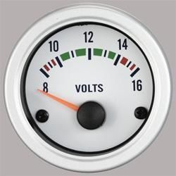 52mm Volt Ölçer 8-16v Beyaz Yüz ve Beyaz Rim